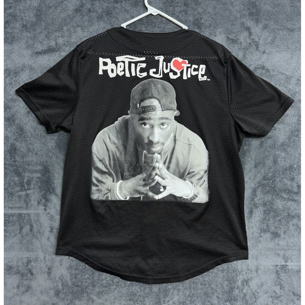 Tupac Shakur Poetic‎ Justice Jersey Size Large Black Los Angeles LA Mesh Vented